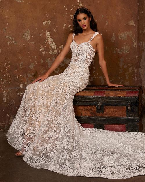 122240 vintage lace wedding dress with spaghetti straps and mermaid silhouette1